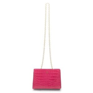 EUC Larroude Erin Clutch Shoulder Bag in Bright Pink Leather w Gold Chain